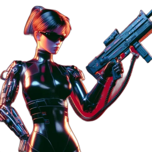 robot, weapon, cyberpunk, concept art, comic book art, pixel art, front, fiery transparent PNG cut-out