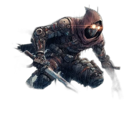 robot, weapon, sword, creature, concept art, fantasy art, comic book art, cyberpunk transparent PNG cut-out