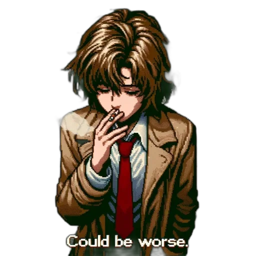 jacket, pixel art, anime, vaporwave, concept art, somber-looking, pixel, art transparent PNG cut-out