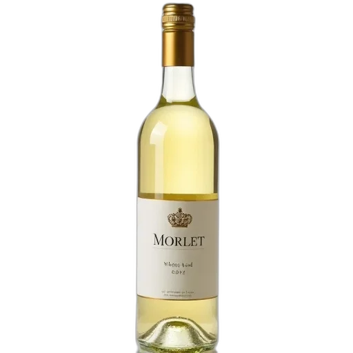 bottle, white, wine, golden, cap, label, featuring, word transparent PNG cut-out