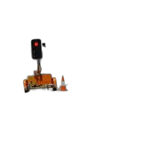 robot, staff, weapon, car, pixel art, road, construction, barriers transparent PNG cut-out