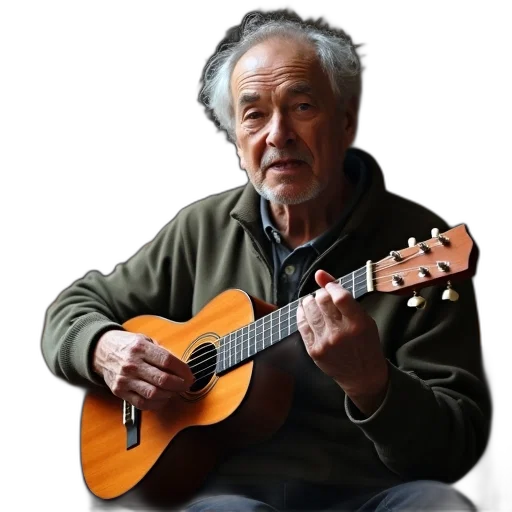 face, jacket, photorealistic, old, man, playing, ukulele, guitar transparent PNG cut-out