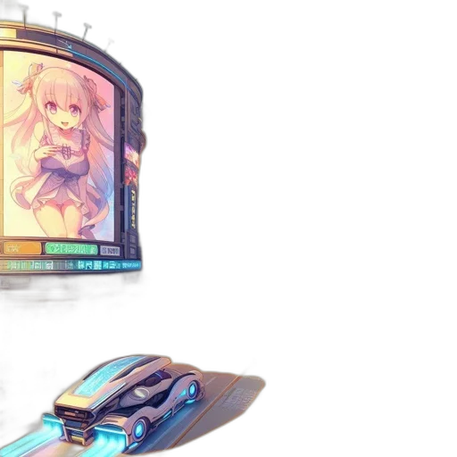 robot, car, weapon, furniture, vaporwave, 3d render, concept art, anime transparent PNG cut-out