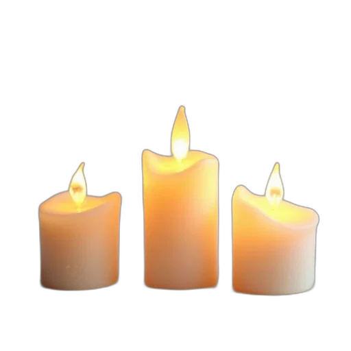 3d render, photorealistic, fire, three, lit, candles, warm, glow transparent PNG cut-out