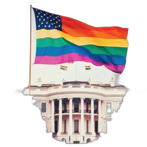 lgbtq, pride, flag, waves, front, white, house, which transparent PNG cut-out
