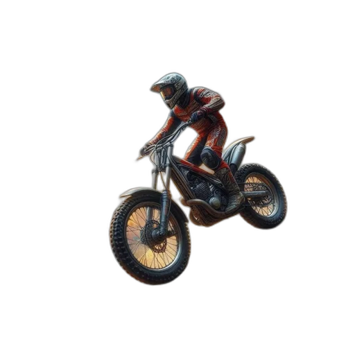 animal, 3d render, photorealistic, pixel art, concept art, motorcyclist, performing, jump transparent PNG cut-out
