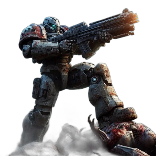 robot, weapon, concept art, 3d render, fantasy art, futuristic, conflict, armored transparent PNG cut-out