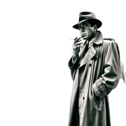 jacket, hat, staff, umbrella, concept art, photorealistic, comic book art, cyberpunk transparent PNG cut-out