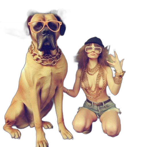 animal, concept art, fantasy art, photorealistic, cartoon, large, dog, wearing transparent PNG cut-out