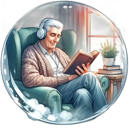 furniture, concept art, comic book art, fantasy art, photorealistic, elderly, gentleman, reads transparent PNG cut-out
