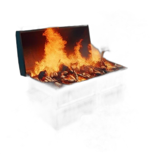 furniture, jacket, weapon, shoes, 3d render, photorealistic, fire, dumpster transparent PNG cut-out