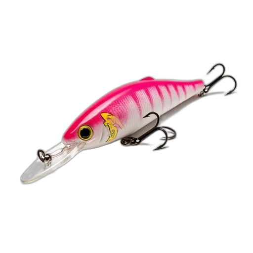 pink, white, striped, fish-shaped, lures, silver, hook, yellow transparent PNG cut-out