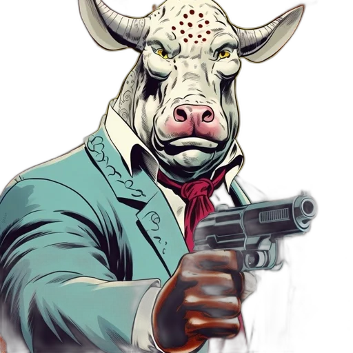 mask, animal, weapon, concept art, comic book art, cartoon, photorealistic, bull transparent PNG cut-out