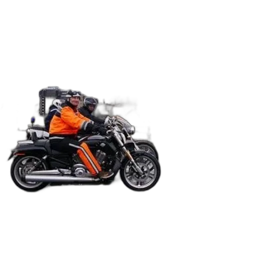 3d render, two, people, riding, motorcycle, wet, road, buildings transparent PNG cut-out