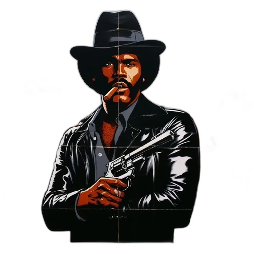 jacket, weapon, staff, hat, comic book art, concept art, pixel art, cartoon transparent PNG cut-out