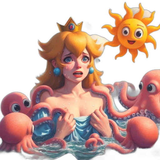 creature, crown, concept art, 3d render, pixel art, fantasy art, underwater, pastel transparent PNG cut-out