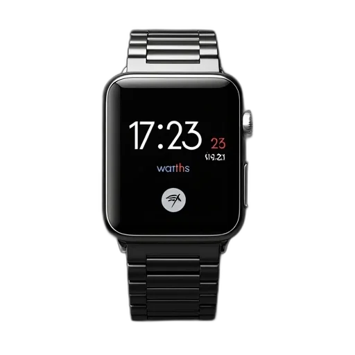 sleek, modern, smartwatch, black, metal, band, digital, display transparent PNG cut-out