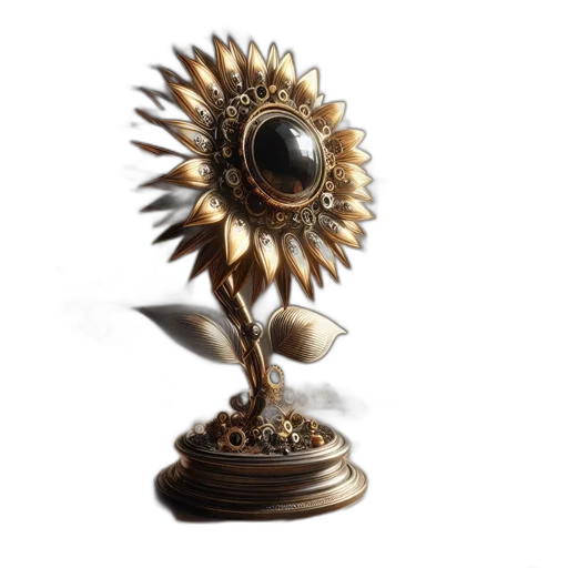 jewelry, crown, staff, flower, photorealistic, 3d render, brass, sunflower transparent PNG cut-out
