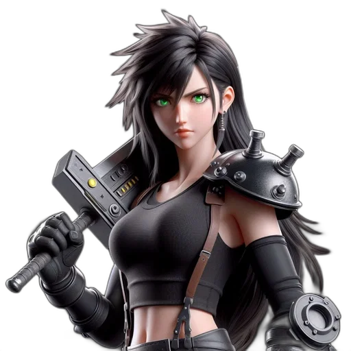 weapon, concept art, 3d render, cyberpunk, fantasy art, female, character, green transparent PNG cut-out