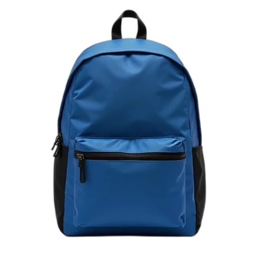 jacket, 3d render, blue, black, backpack, handle, zipper, displayed transparent PNG cut-out