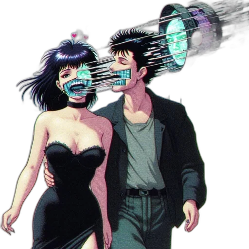 mask, weapon, robot, jacket, cyberpunk, vaporwave, comic book art, concept art transparent PNG cut-out