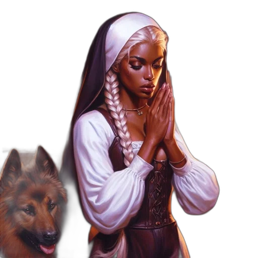 fantasy art, concept art, pixel art, photorealistic, woman, striking, features, prays transparent PNG cut-out