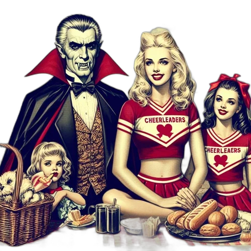 food, comic book art, concept art, fantasy art, cartoon, red, grouping, four transparent PNG cut-out