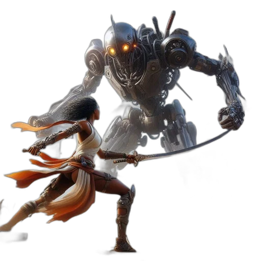 robot, sword, weapon, dragon, concept art, fantasy art, 3d render, desolate transparent PNG cut-out