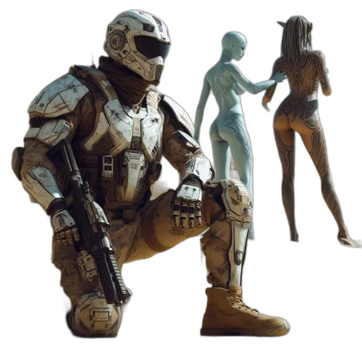 robot, weapon, concept art, 3d render, pixel art, fantasy art, earth tones, golden transparent PNG cut-out