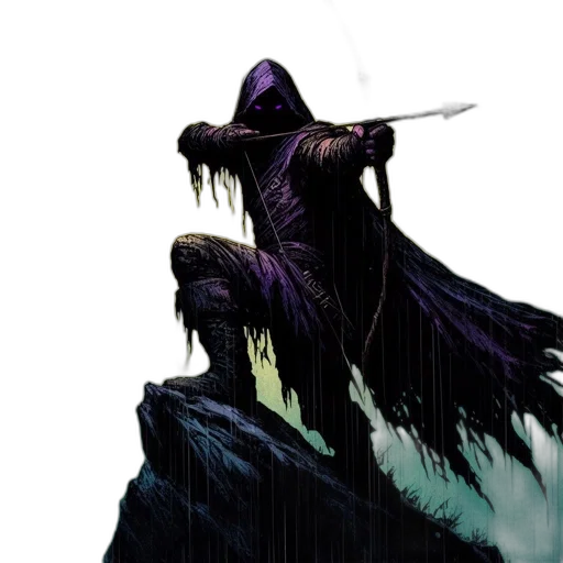 creature, concept art, comic book art, fantasy art, dark, enigmatic, hooded, figure transparent PNG cut-out