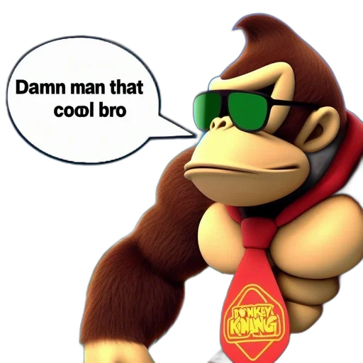 animal, concept art, 3d render, animated, donkey, kong, wears, sunglasses transparent PNG cut-out