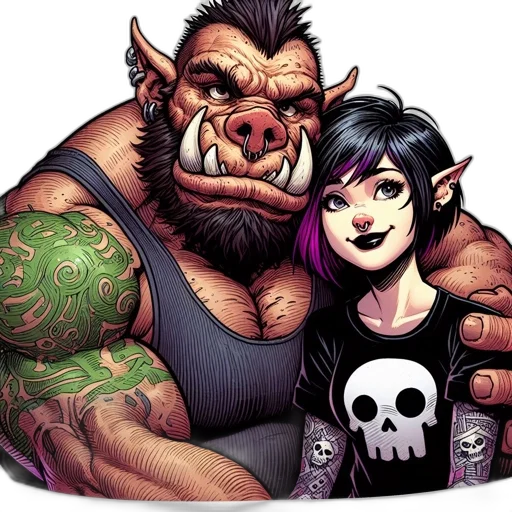 comic book art, concept art, fantasy art, cartoon, orc, character, distinctive, tattoos transparent PNG cut-out