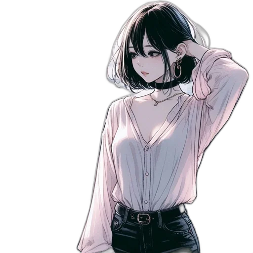 dress, jacket, jewelry, flower, concept art, anime, watercolor, cartoon transparent PNG cut-out