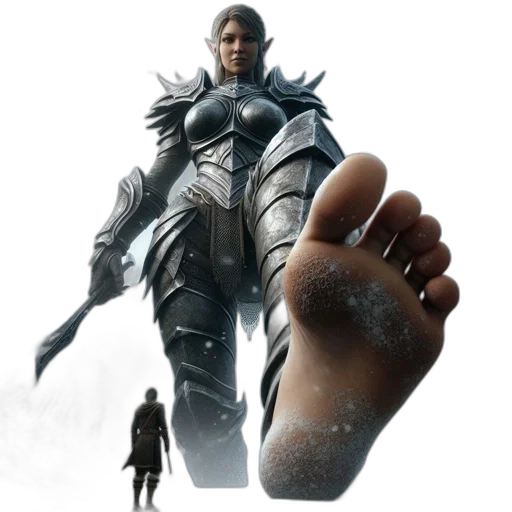 shoes, concept art, fantasy art, 3d render, large, armored, female, figure transparent PNG cut-out