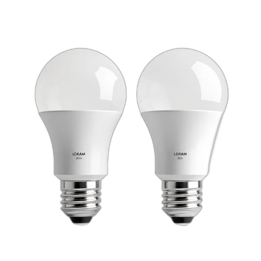 3d render, two, identical, white, led, bulbs, silver, base transparent PNG cut-out