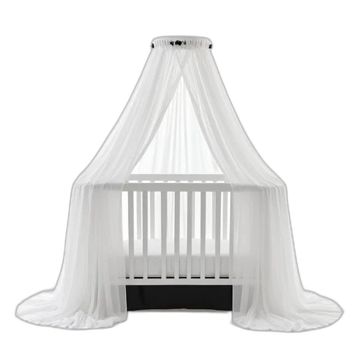 furniture, modern, sleek, white, baby, crib, canopy, black transparent PNG cut-out