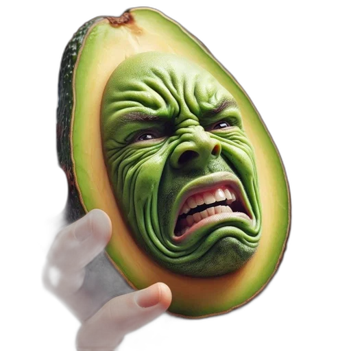 food, mask, face, creature, photorealistic, 3d render, concept art, avocado transparent PNG cut-out