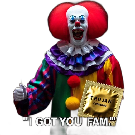 food, animal, menacing, clown, stands, corridor, wearing, vivid transparent PNG cut-out