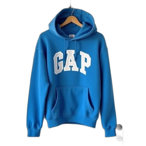 jacket, blue, hoodie, gap, logo, front, hanging, white transparent PNG cut-out