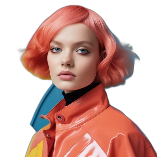 jacket, hair, face, photorealistic, concept art, cyberpunk, 3d render, neon transparent PNG cut-out