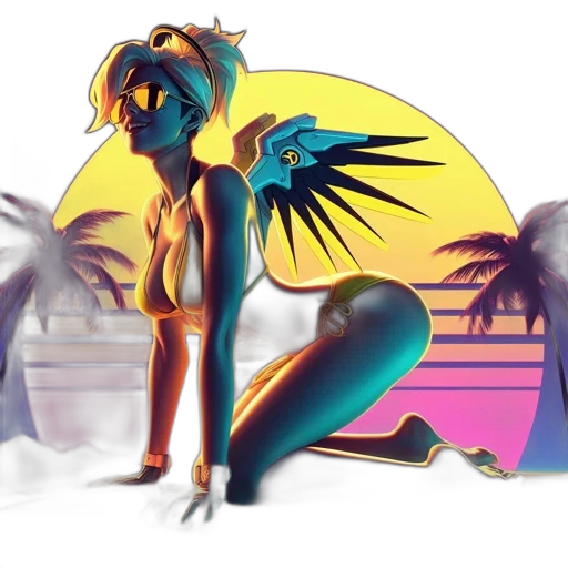concept art, cyberpunk, vaporwave, pixel art, neon lights, sunset, neon, colorful transparent PNG cut-out