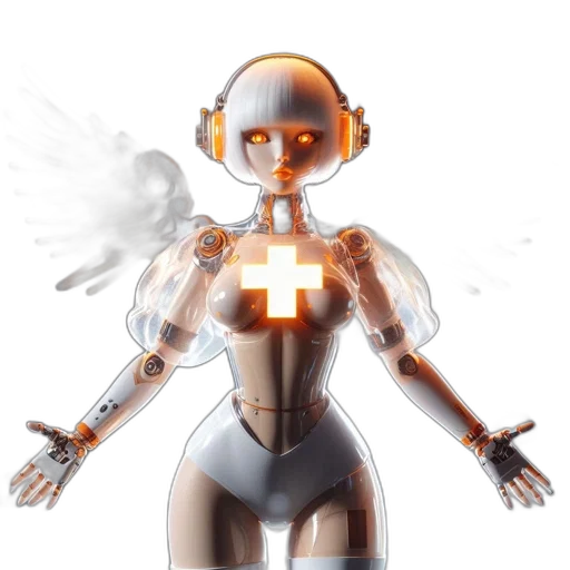 robot, concept art, 3d render, cyberpunk, comic book art, illuminated, winged, humanoid transparent PNG cut-out