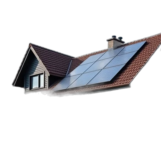 building, 3d render, photorealistic, solar, panels, roof, home, royalty transparent PNG cut-out