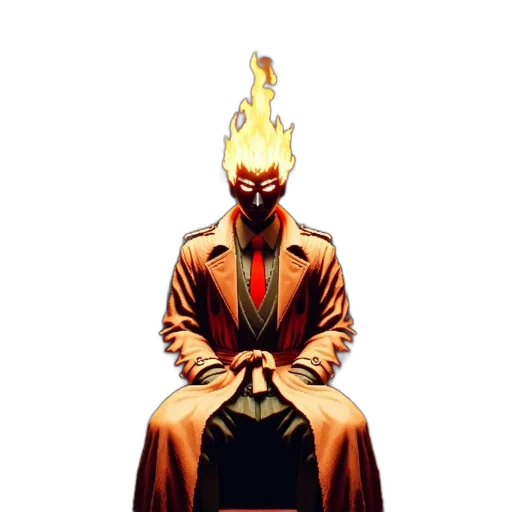 jacket, mask, staff, comic book art, concept art, pixel art, fire, figure transparent PNG cut-out