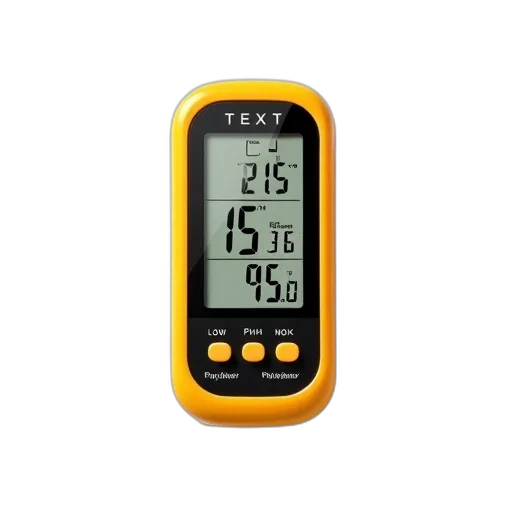 digital, thermometer, yellow, black, color, scheme, displayed, against transparent PNG cut-out