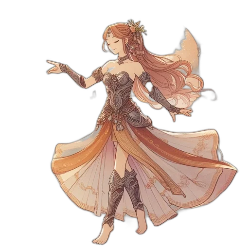 dress, staff, concept art, fantasy art, watercolor, pixel art, golden, earth tones transparent PNG cut-out