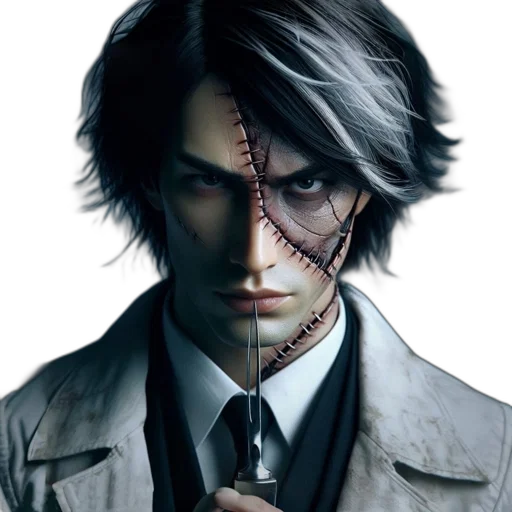 face, jacket, mask, photorealistic, concept art, cyberpunk, pixel art, dark transparent PNG cut-out