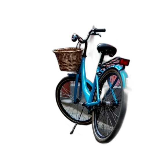 photorealistic, 3d render, concept art, blue, bicycle, parked, cobblestone, street transparent PNG cut-out
