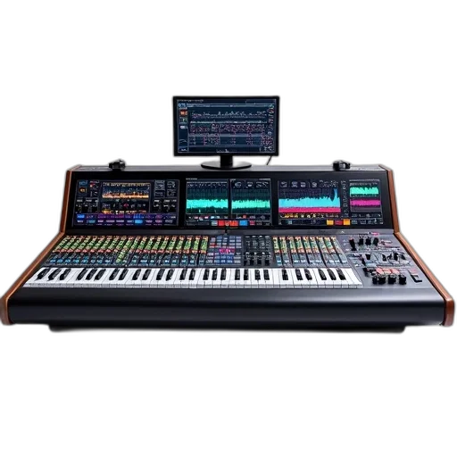 professional, audio, mixing, console, large, touchscreen, display, left transparent PNG cut-out