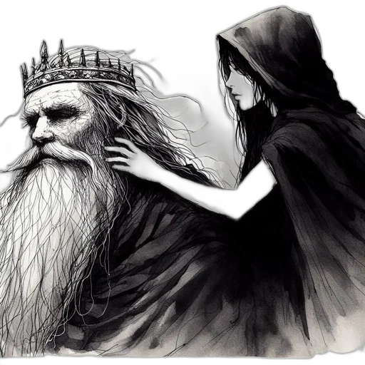 crown, fantasy art, concept art, pencil sketch, comic book art, elderly, figure, flowing transparent PNG cut-out
